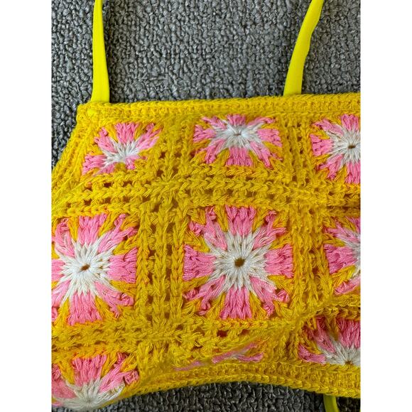 Wild Fable Bikini Swim Top Crochet Retro Hippie Yellow Pink Size Small - Picture 3 of 5